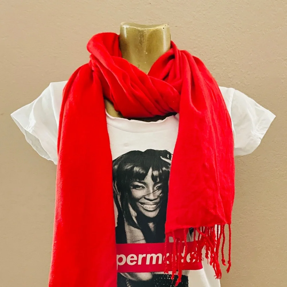 CLASSIC Chic Fringed Red Rectangular SCARF